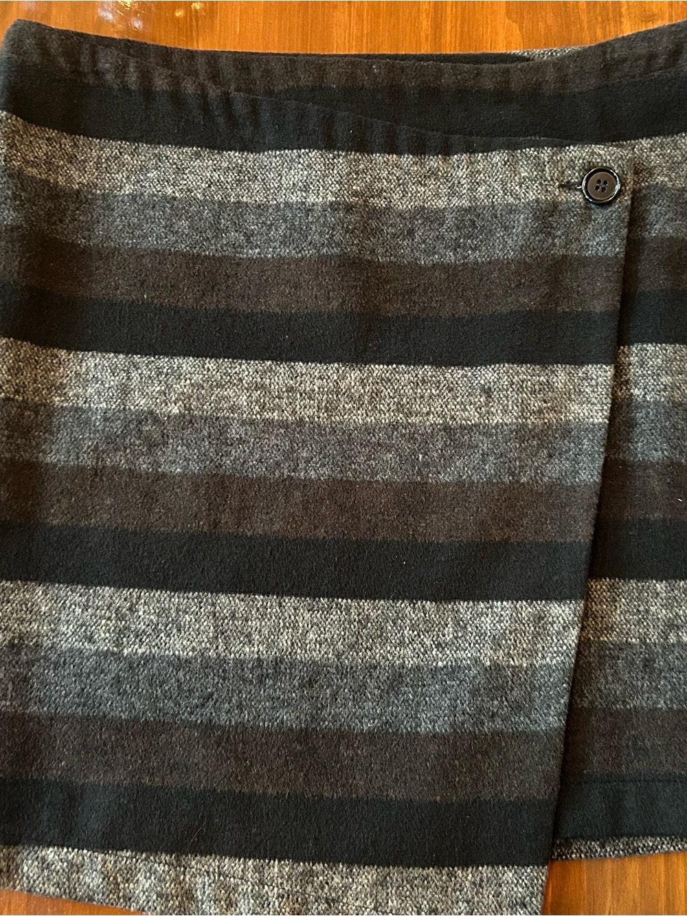 Tulle Black and Gray Wool Striped Mini Wrap Skirt